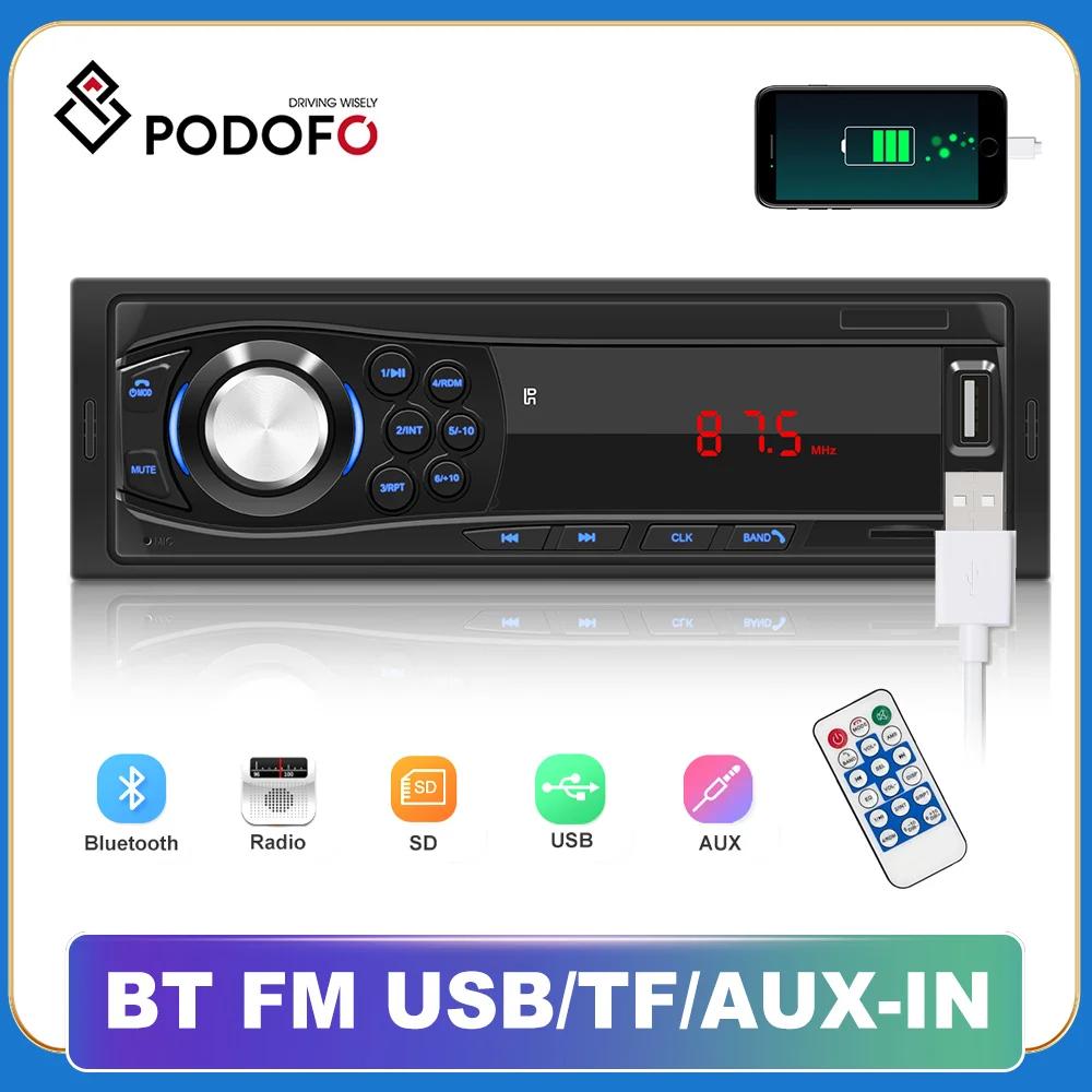 Podofo ڵ  MP3 ÷̾, 1Din ڵ ׷ ,     ׷, 12V USB, TF, AUX-IN